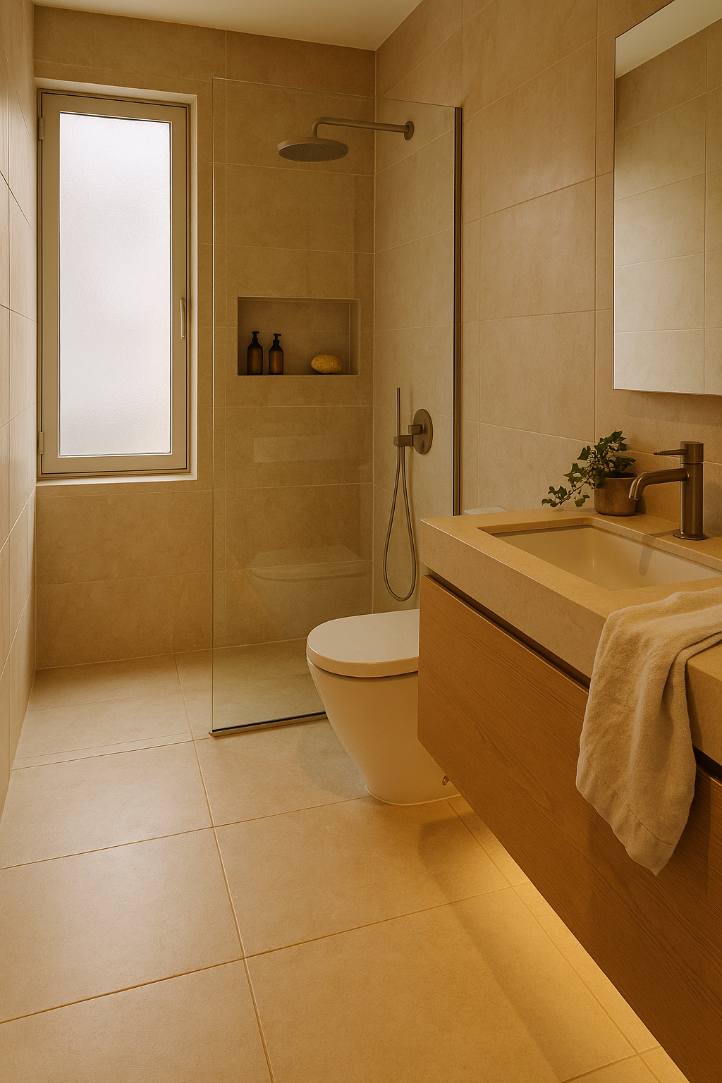 Baño reformado con ducha a ras de suelo